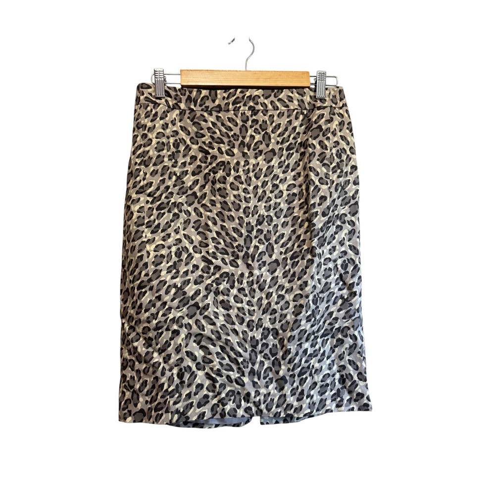 Ann Taylor LOFT Pencil Skirt Women 4 Grey Leopard Animal Print Excellent Stretch